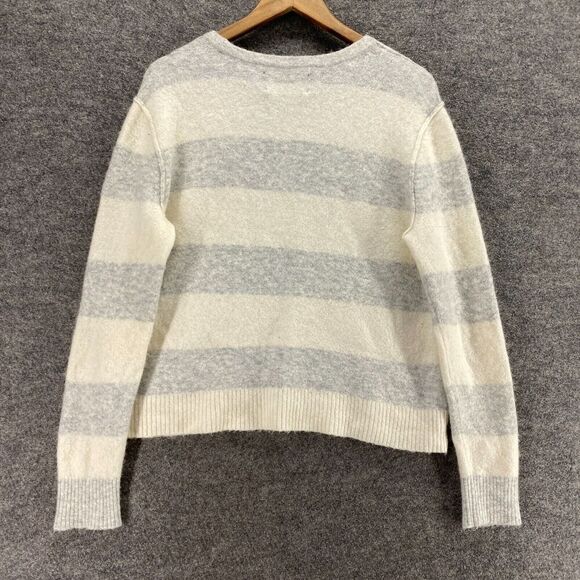 Calvin Klein Sweater Pullover Women L Large White Striped Knit Alpaca Casual - Picture 2 of 9